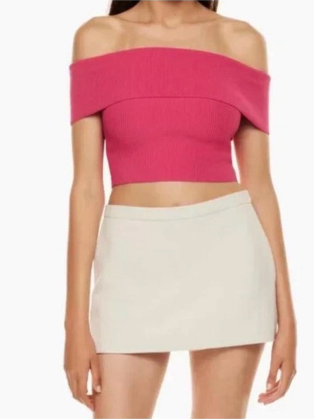 Babaton Sculpt Knit Off Shoulder Crop Top Eros Pink NWT Size S